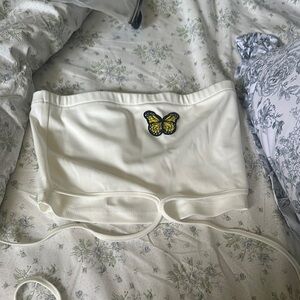 White Butterfly Embroidered Tube Top